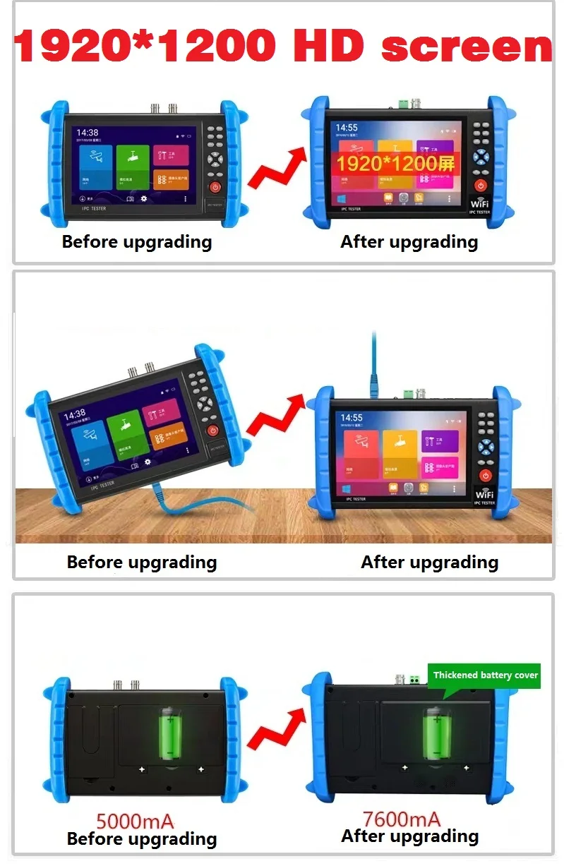 Ferramenta de Teste Polegada Cctv Tester Monitor 8mp ip - Cvbs Analógico Tvi Cvi Ahd Wifi Hdmi Ptz Rápida Onvif Poe Profissional 7 1920*1200 4 k 7 Transmissão e cabos