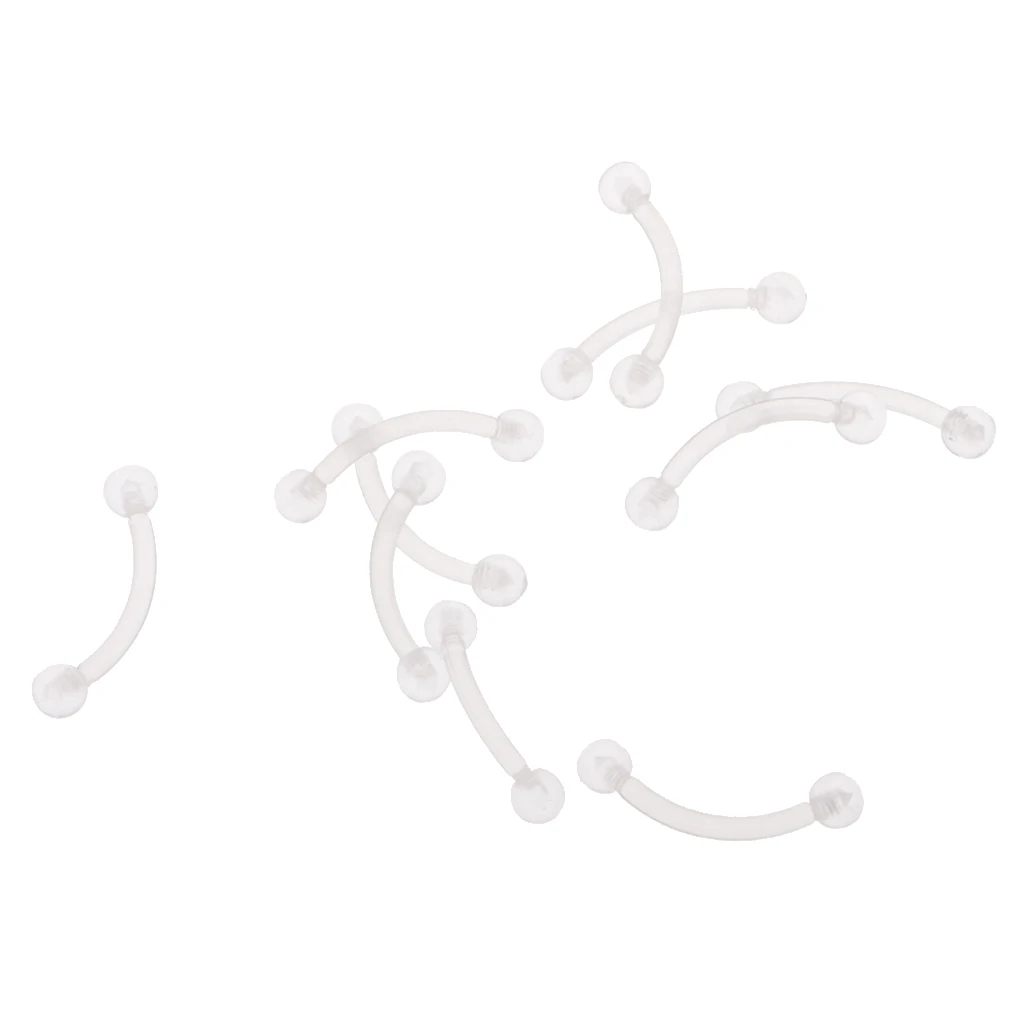 10pcs Clear Acrylic Bend Hoop Ring Bar Eyebrow Navel Belly  18G