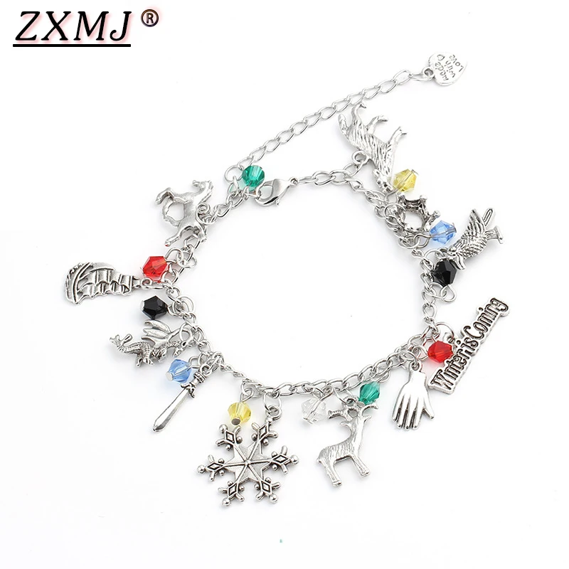ZXMJ письмо скоро зима браслеты и браслеты Игра престолов Снежинка олень Дракон птица меч браслеты с подвесками Ювелирные изделия Подарки