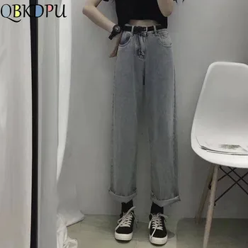 

Women Boyfriend Retro Solid High Waist Denim Pants Female Pockets Loose Jeans Wide Leg Pants Casual Jeans Trousers Streetwear