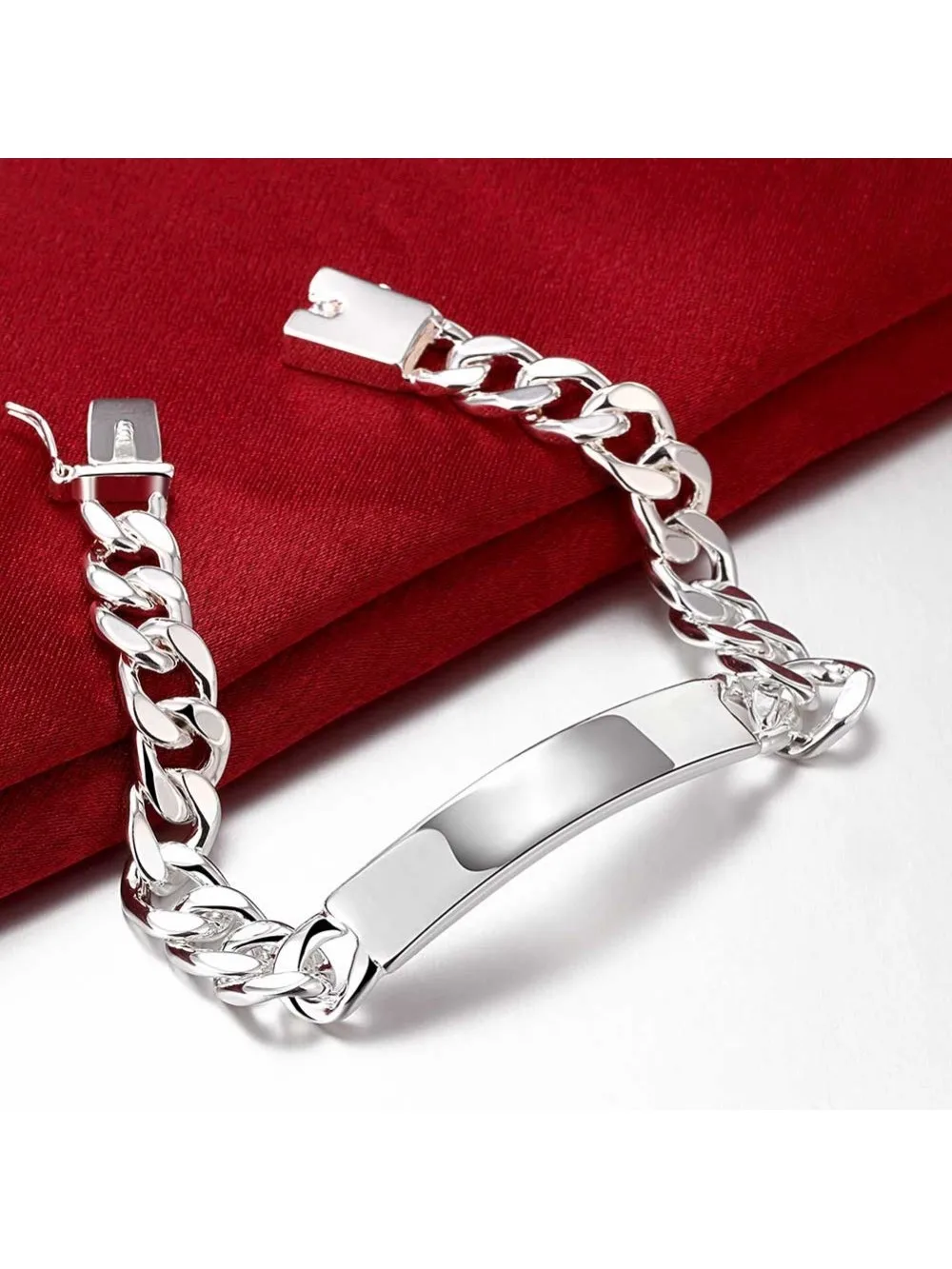 Metal Bracelet Men's Jewelery S925 Printed Sterling Silver color 10mm Chain 20cm Bracelet Del Plata H246