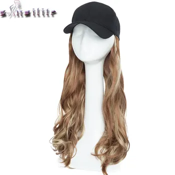 

Snoilite 16" wavy baseball cap hair extension synthetic hair with black cap integrate cap with hair for hair style girl's hair