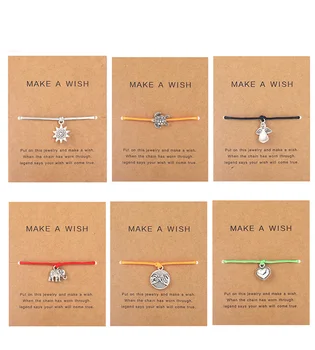 

Make a Wish Mini HEart Charm Bracelet Femme Adjustable Lucky Red String Bracelets Women Kids Wish Jewelry Card Gift