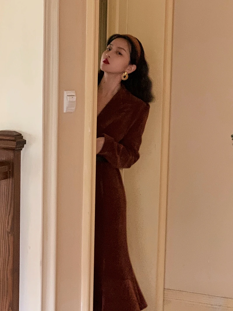 Port wine afternoon wind restoring ancient ways is the new winter snow Neil thickening dress waist knee-high fishtail skirt to s