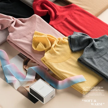 

Women Heap Turtleneck Basolan Wool Pullover Sweater Worsted 100% Pure Wool Knit Jumper Ribbed Collar 2019 Must Have Base Sweate