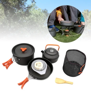 

Outdoor Camping Cookware Set Pan Pot Teapot Combination for 2-3 Person Tableware Set Fishing Hiking Travel Picnic BBQ Tea Cup