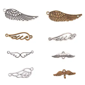 

40 pcs 8 Styles 3 Colors Tibetan Style Alloy Feather Angel Wings Links