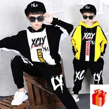 

Kids Children Sets 2019 Spring /Autumn New Boys Hip Hop Sports Leisure Hooded Loose Suit Hip-hop Cosplay Dance Clothes 4-12 Year