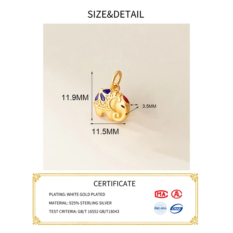 MEETSOFT 레트로 3D 코끼리 에나멜 18K 골드 도금 펜던트 매력 DIY 수제 만들기 용품 목걸이