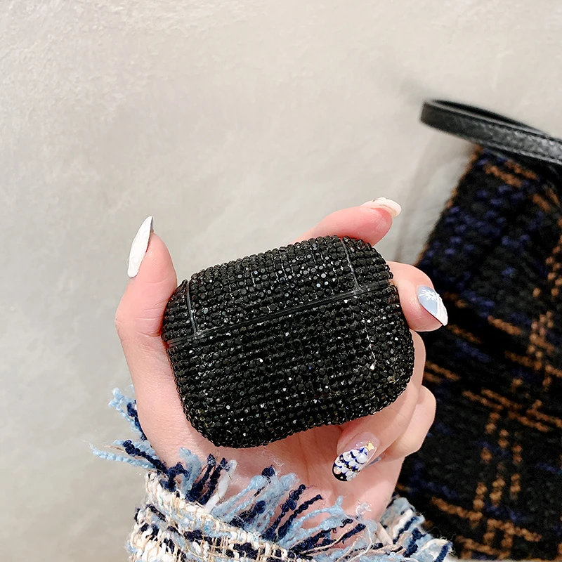 Black Блестящий чехол для Airpods Pro, блестящие стразы, девчачьи беспроводные Bluetooth наушники, чехол для Airpods Pro Heatset, зарядная коробка - Цвет: Black