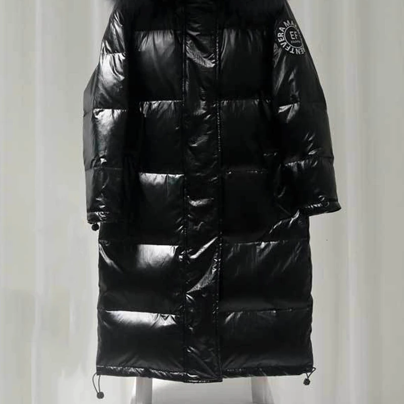 Зимнее женское пуховое пальто с натуральным мехом, Длинные куртки, женские теплые толстые парки с капюшоном, модная роскошная женская одежда, новинка - Цвет: Black Not Fur