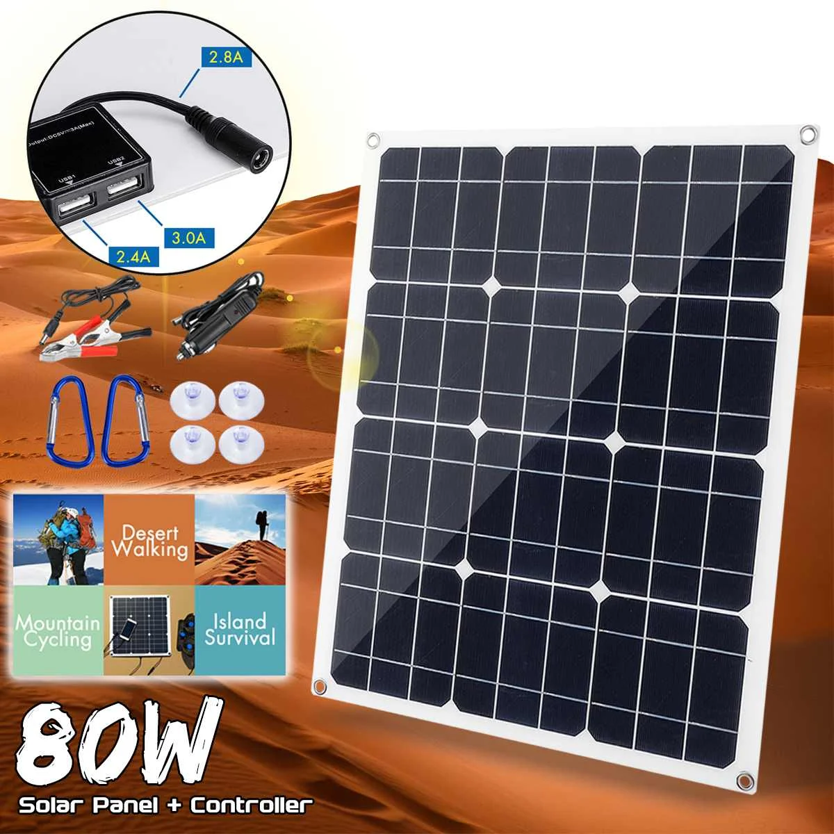 

80W Fexible Solar Panel Panels Solar Cells Cell Module Double USB interface12V/5V for Car Yacht Led Light Boat Outdoor Charger