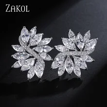 ZAKOL Изящные кубические циркониевые Кристаллы с белым цветом ручной работы модные цветочные серьги-гвоздики для женщин Свадебные FSEP480