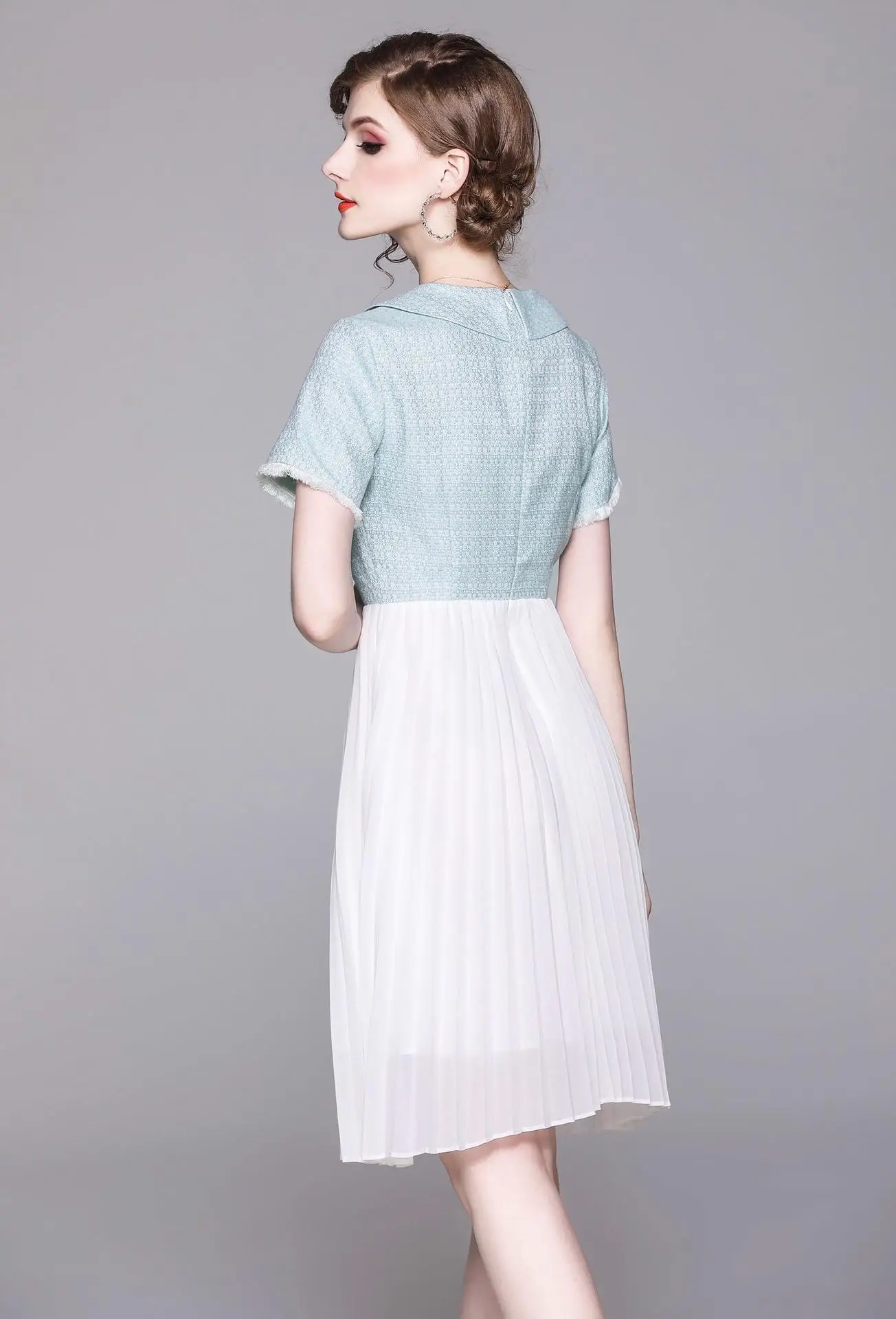 New Medium Long Lapel Pearl Button A-line Pleated Sequin Embroidery Flower Net Yarn Big Dress Dress Luxury Brand Dress