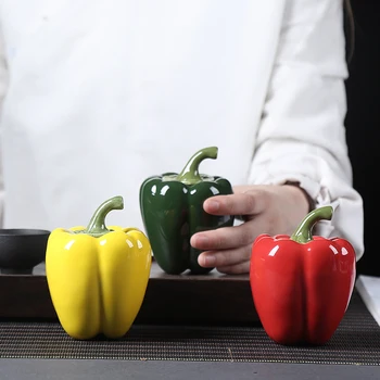 

Green Pepper Creative Ceramic Tea Containers Small Number Mini Portable Travel Portable Storage Tank Sealed Decoration Gift Set