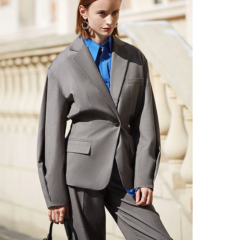 Low Cost Women Blazer Gray AEL Spring Long-Sleeve Office Minimalist Ladies New Casual Regular 4000765243860