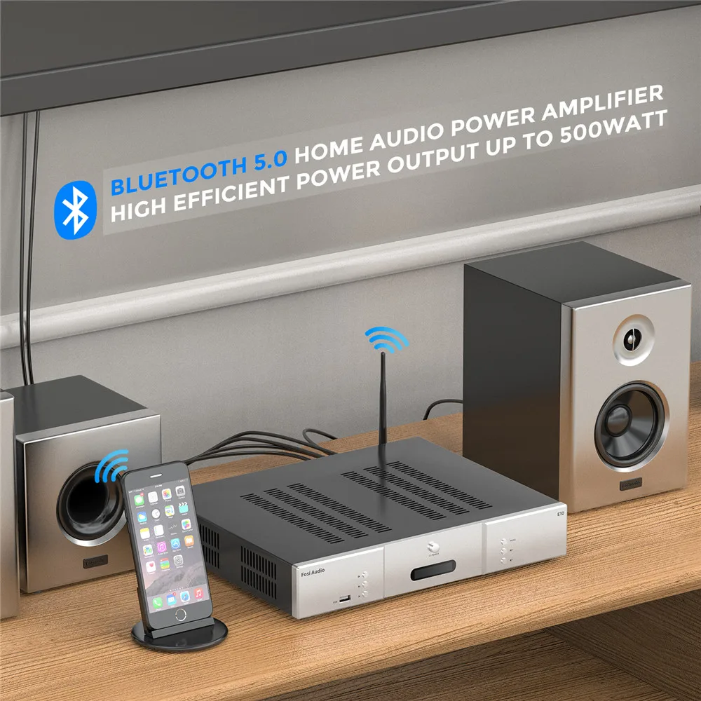 US $183.99 Fosi Audio E10 Bluetooth 50 Stereo Home Audio Receiver Amplifier DAC HiFi TPA3251D2 UDisk Bluetooth AUX Input For Speakers