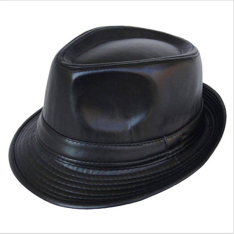 Genuine Leather Fedoras Hat Men Brown Vintage Jazz Caps