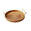 Handmade Rattan Storage Basket With Wooden Handle Fruit Food Storage Tea Trays Home Decoration 1