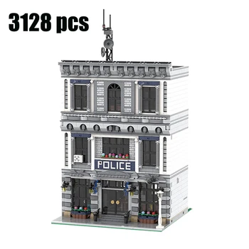 

BuildMOC 21474 City Police Station Motorbike Helicopter Model Building Blocks Bricks Kits Compatible with lepining City 60047