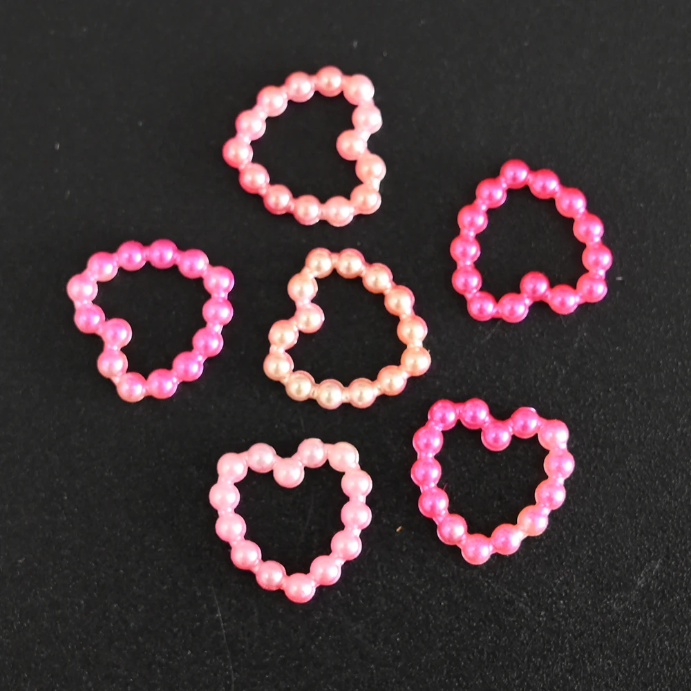 100Pcs/Bag Heart Hollow Pearl Nail Art Decorations 11mm 3D Colorful Charms DIY Crafts Loose Beads Manicure Jewelry Accessories #