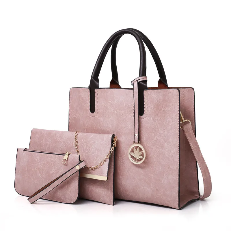 Комплект из 3 предметов, женская сумка из искусственной кожи, Женский кошелек, модные сумки-мессенджеры, женские сумки через плечо для путешествий, Основная сумка через плечо - Цвет: Розовый