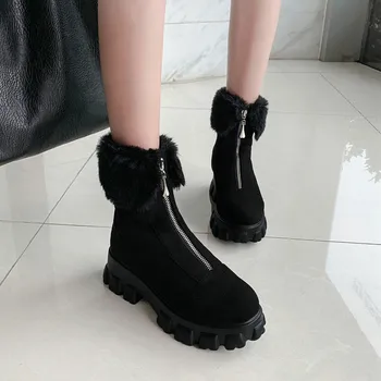 

Shoes Round Boots Toe Winter Footwear Ankle Booties Women Low Heels booties Zipper Clogs Platform