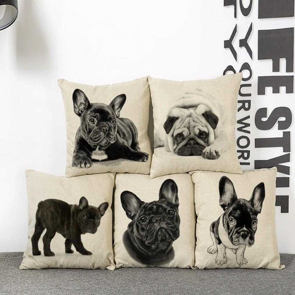 Funny Lovely Animal Dog Pattern Office Sofa Pillow Cover Cotton Linen Decorative Pillows Cushion Cover 45x45CM