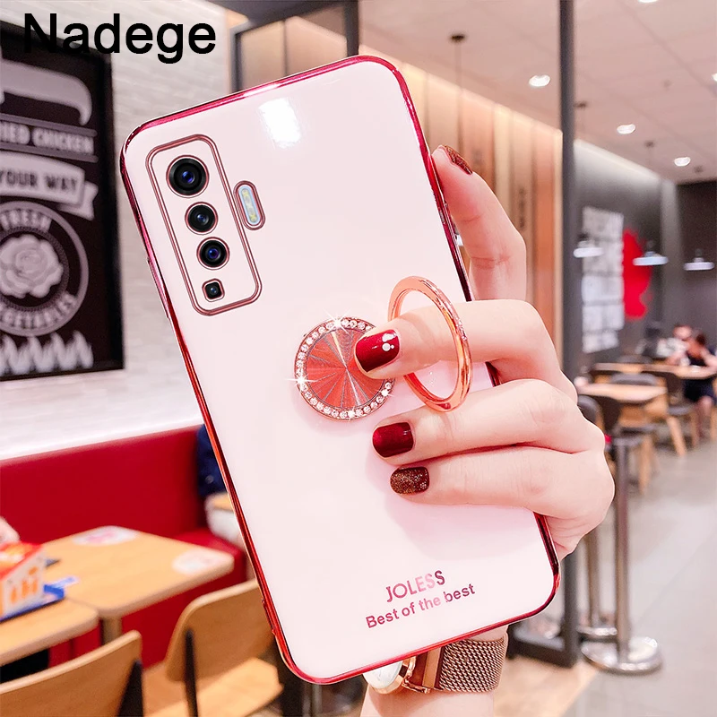 Nadege Electroplated Case For Vivo X20 Plus X21 X23 X27 X30 X50 Pro Z6 V17 V15 V11i Stand Ring Holder Cover Girls Gifts | Мобильные
