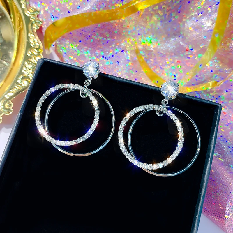 Silver Серьги-капельки для женщин DREJEW, геометрический круг, золото, серебро, Рождество 925, серьги-капли для женщин, свадебные украшения HE814 - Окраска металла: Silver