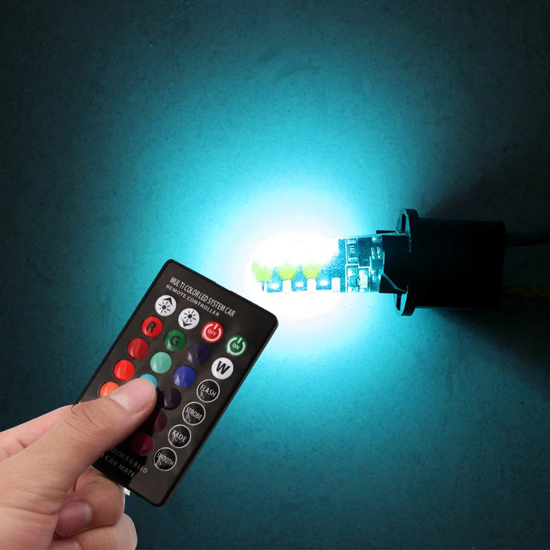 Новая автомобильная светодиодная универсальная подсветка в машину Led W5W T10 RGB COB 12SMD габаритные огни красочные многорежимные автомобильные лампочки с пультом дистанционного управления