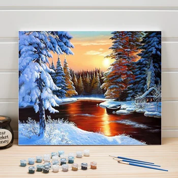 

Pictures Oil Paintings By Numbers Kits Snow Scene On Canvas Arts Hand-painted Paint Acrylic Coloring Digital For Adults DIY