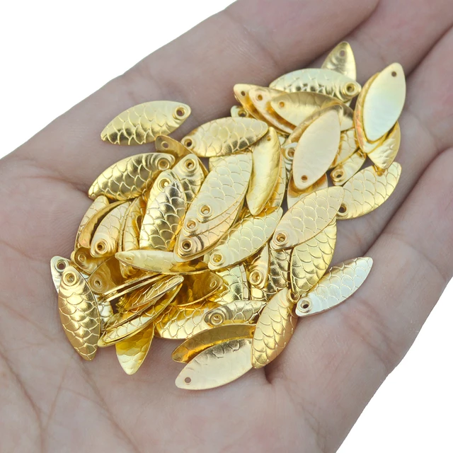 Fishing Lure Blade 50pcs Willow Leaf Shape Small Gold Silver Fish Scale  Spinner Rings Blades DIY