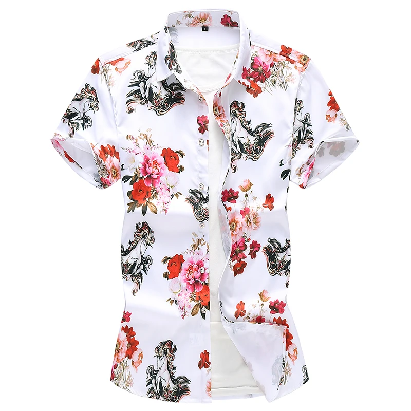 

C232 Floral Pattern 3D Digital Print Short-Sleeved Men's Shirt Summer New Quality Soft Comfortable Luxury Camisa Masculina M-7XL