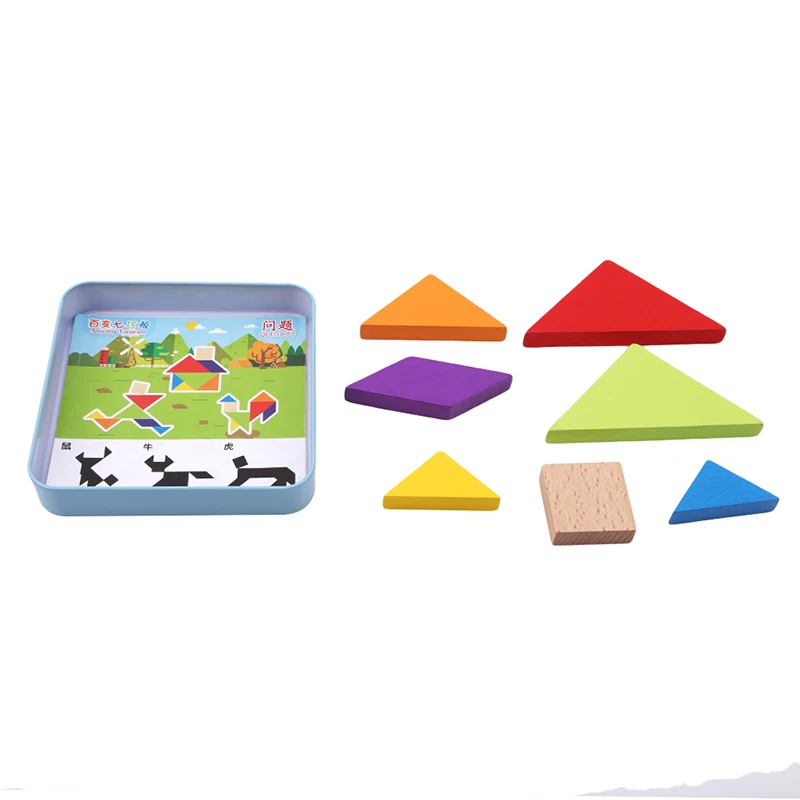 Деревянные Tangram 7 частей головоломки красочный квадрат IQ игры головоломки интеллектуальные Обучающие игрушки для детей