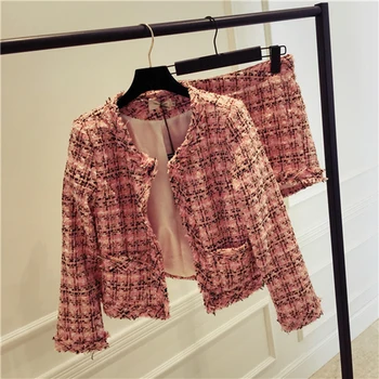 

HIGH QUALITY Newest 2020 Designer Runway Suit Set Women's Slim Fashion Plaid Tassel Jackets and Shorts Suit