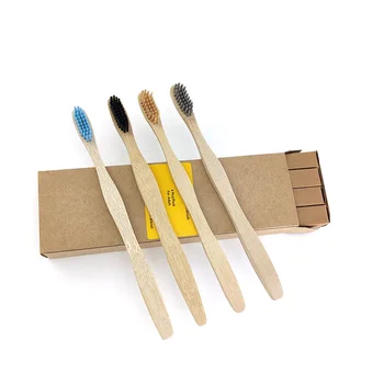 

4 pcs mix colors each individually wrapped bamboo toothbrush environmentally friendly wooden toothbrush adult oral care