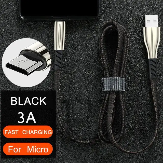 Кабель Micro USB, кабель для быстрой зарядки и передачи данных, 1 м, кабель type c для зарядки samsung S10 S9 S8 Plus, Xiaomi, Android, мобильный телефон - Color: Black