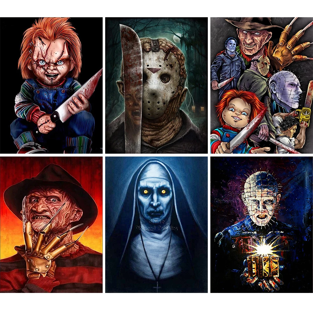 

5D DIY Diamond Painting Cartoon Horror Movie Character Mosaic Set Art Full Square Round Cross Stitch Embroidery Home Decor Gift