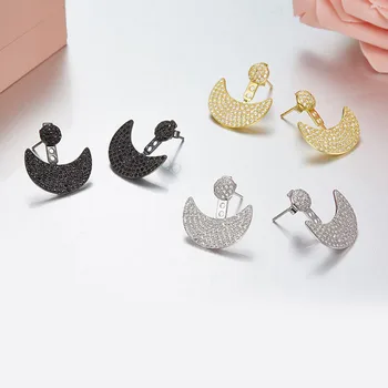 

Authentic 925 Sterling Silver 3 Colors Moon Earrings Micro Pave Cubic Zirconia CZ Earrings For Women Luxury Brand Jewelry Gift