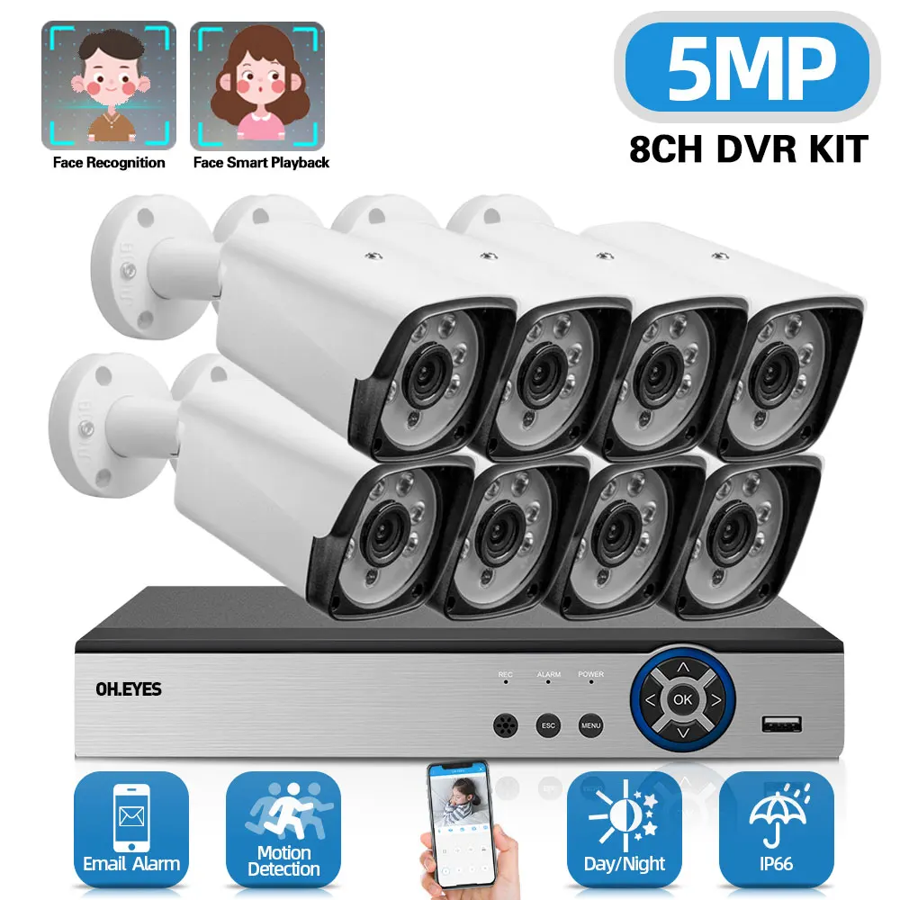 

Motion Detection 8CH DVR System kit 5MP Outdoor night vision CCTV IP DVR home security camera system 4CH Video Surveillance Kit