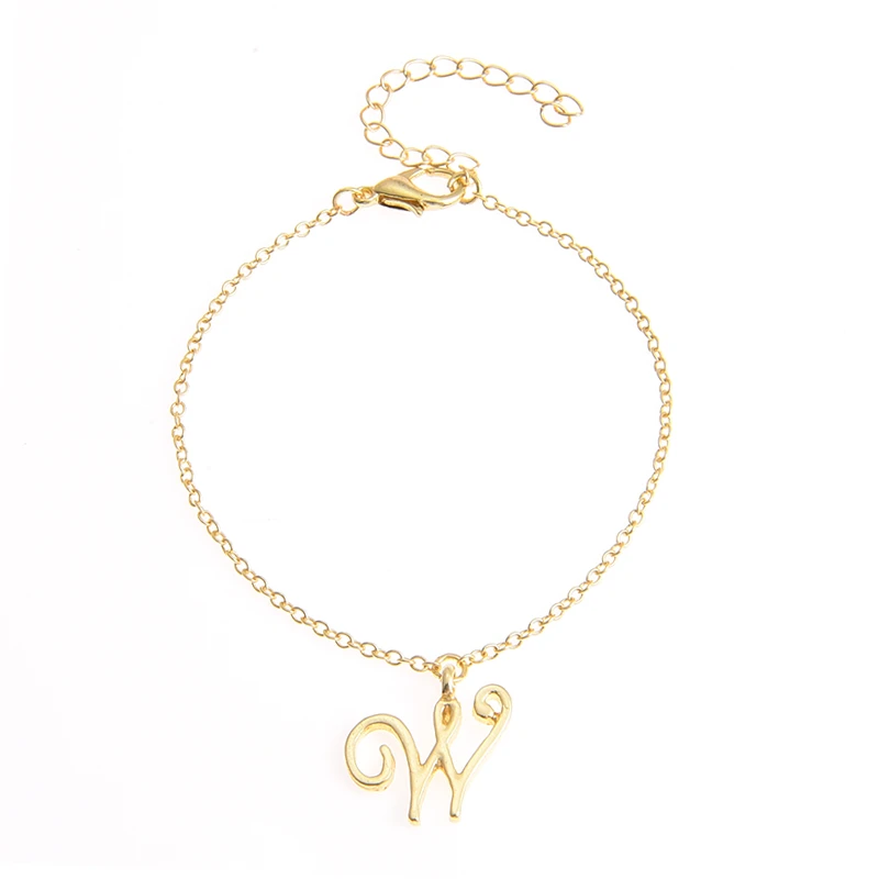Monogram Cursive Initial W Name Bracelet Swirl English Alphabet Letter Initials Text Character Chain Bracelets Gift For Friends Chain Link Bracelets Aliexpress