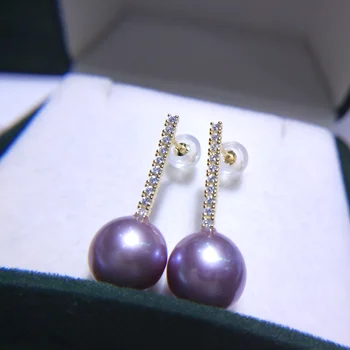 

10-11mm purple Edison natural fresh water pearl stud earrings S925 sterling silver gilded