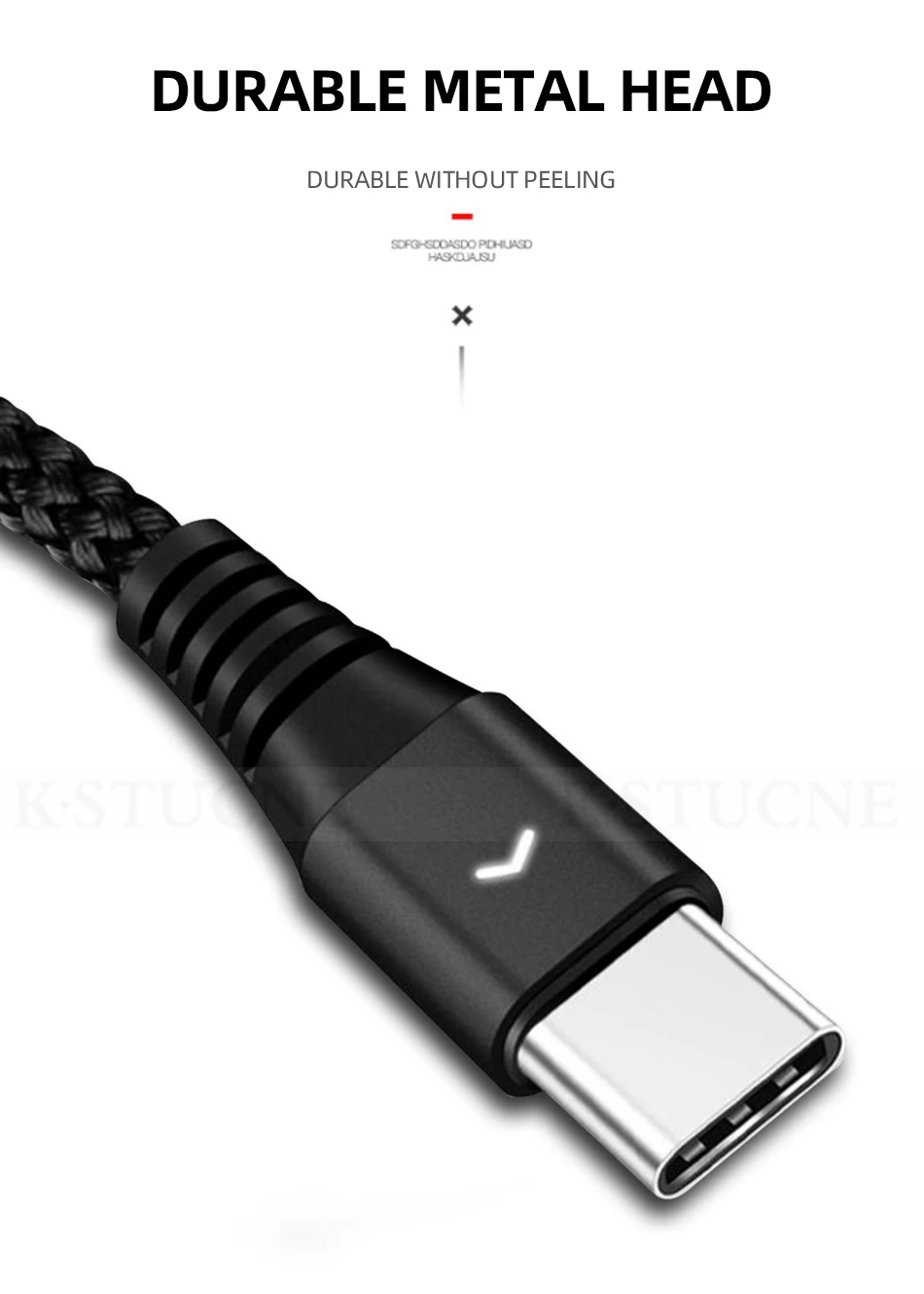 KSTUCNE Тип usb C кабель 1,2 м/1,8 м светодиодный 2.4A быстрой зарядки кабель usbc для samsung A50 A70 A30 huawei P30 P20 Lite Тип usb-usb-c