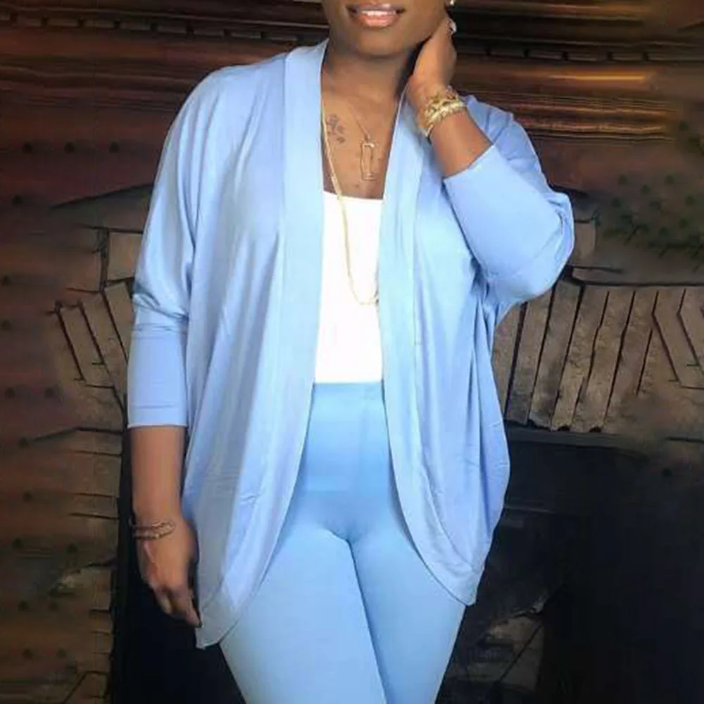 

Summer Ice Silk Knitted Sunscreen Cardigan Sweater Women 2020 New Chic Plus Size Coat Solid Blue Elegant Fashion Casual Outwear