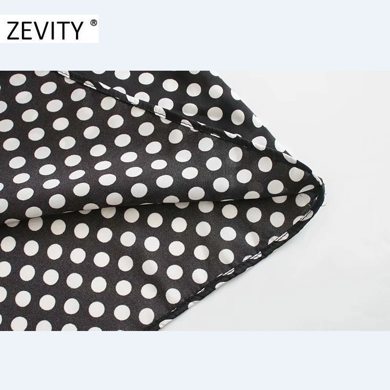 ZEVITY women vintage bow tied stand collar polka dots print mini dress female lantern sleeve casual vestidos chic dresses DS4426
