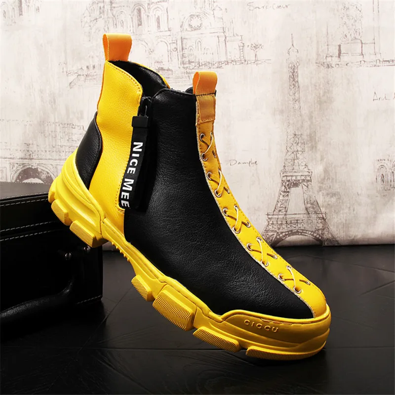 

Fashion Leather Casual Shoes Men Yellow Men Boots Slip On Motorcycle Boots Suede Leather Shoes For Men 5#18/10D50