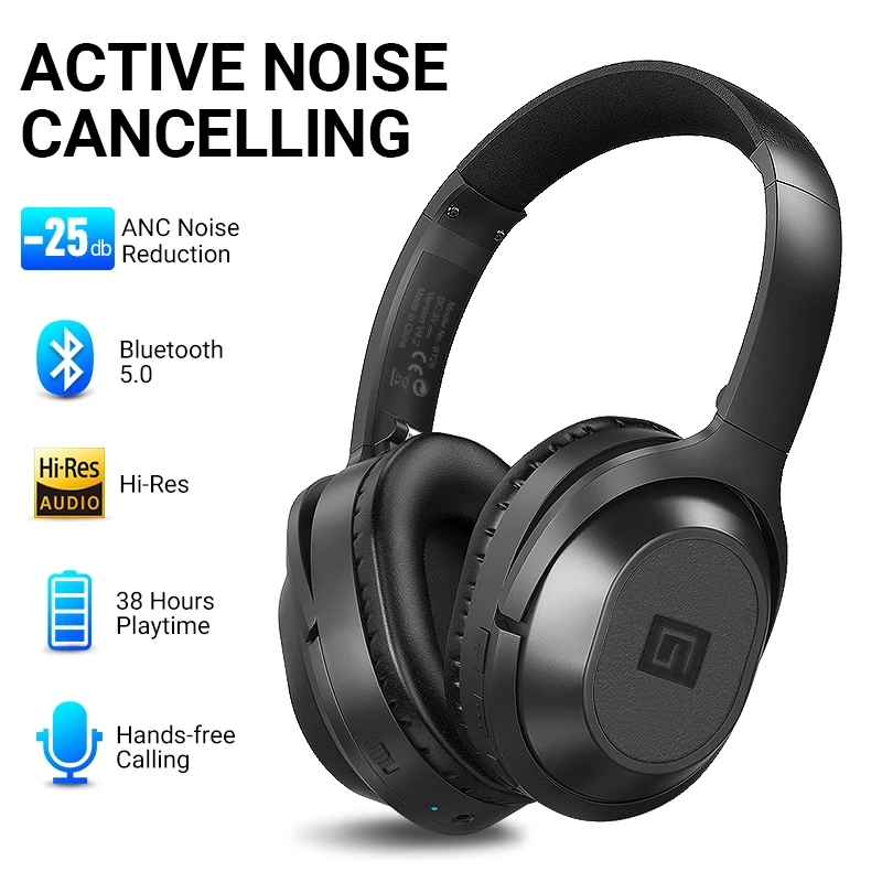 Langsdom BT25Pro Active Noise Canceling Headphones Wireless Bluetooth 38 Hours Play ANC Gaming Headset for PUBG Overwatch