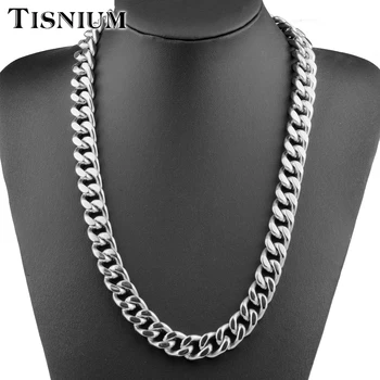 

Tisnium Cuban Link Chain Men's Necklace Bracelet Aesthetic Gothic Jewelry 2020 Silver Color 15mm Stainless Steel Choker Punk