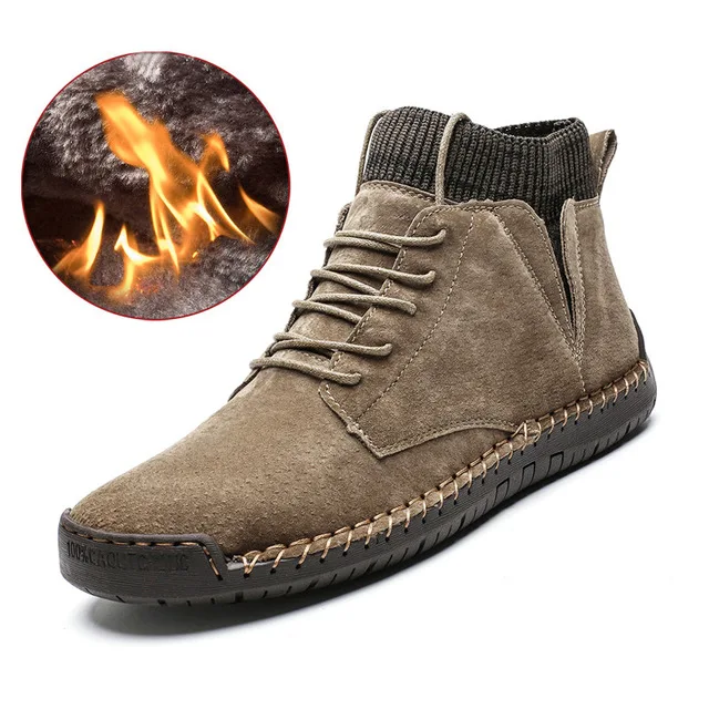 

Men Snow Boots Winter Plush Warm Men Motorcycle Boots Lace-Up Non-slip Male Ankle Boots Waterproof SPRING Autumn Man Work Shoes